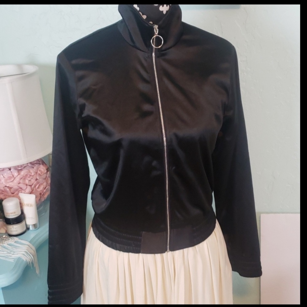 Nasty Gal black satin bomber jacket